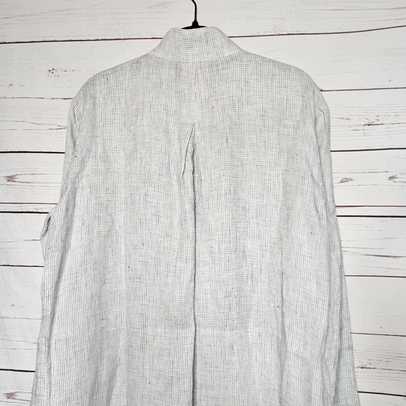 Eileen Fisher Check Print Slub Linen Notched Collar Long Jacket - Picture 10 of 10